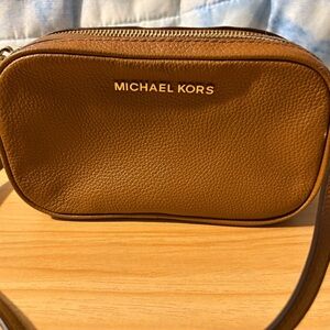 Michael Kors Double Zip Pebbled Leather Crossbody Bag - Acorn Brown